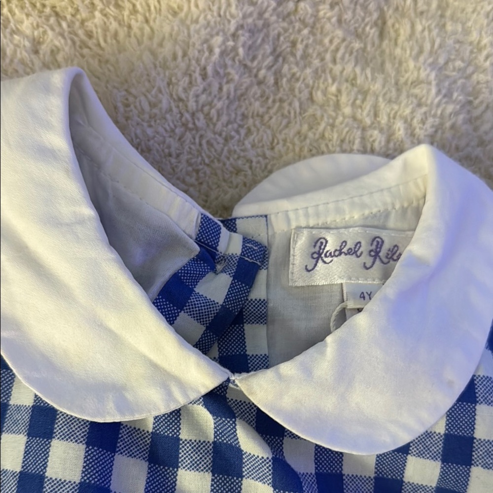 Rachel Riley Blue Gingham Smocked Peter Pan Collar Kids Dress - Picture 3 of 4